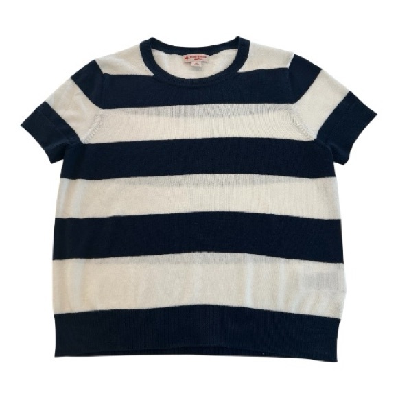 Brooks Brothers Red Fleece Cotton Navy and White Striped Sweater Tee, M - Picture 1 of 9